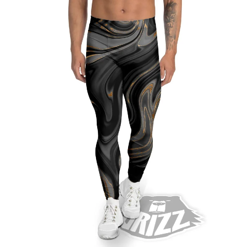 Price Drop Alert Marble Liquid Grey Gold Print Men's Leggings