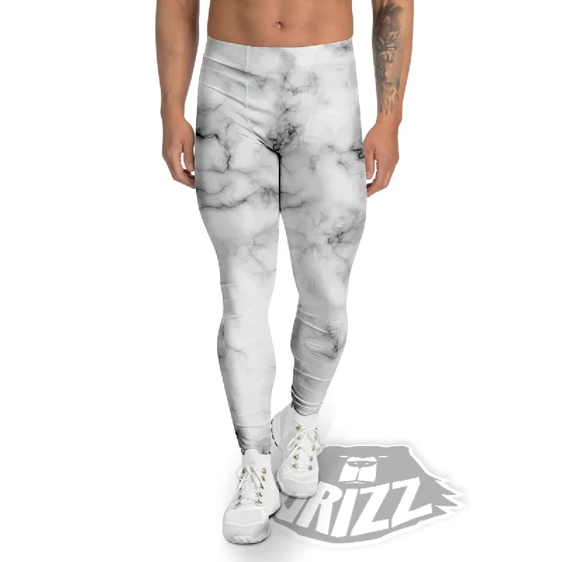 Marble Natural Black White Print Men's Leggings