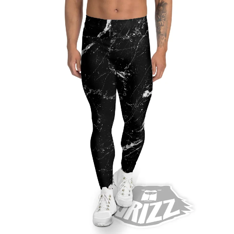 Act Fast Marble White Dark Grey Print Men's Leggings
