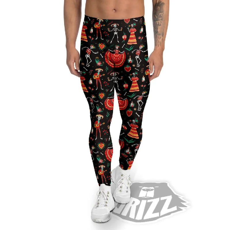 Price Break Mariachi Skeletons Day Of The Dead Print Pattern Men's Leggings
