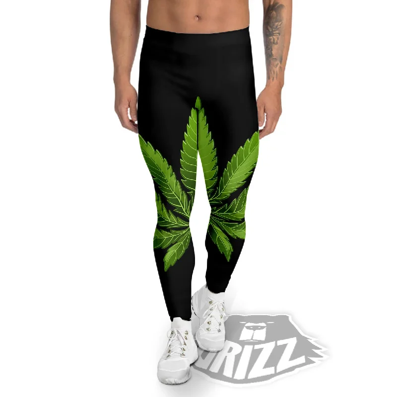 Savings Spectacular Marijuana Leaf Green Print Men's Leggings
