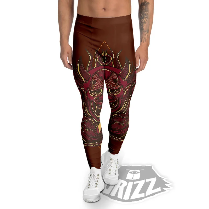 Savings Bonanza Mask Geometric Samurai Print Men's Leggings