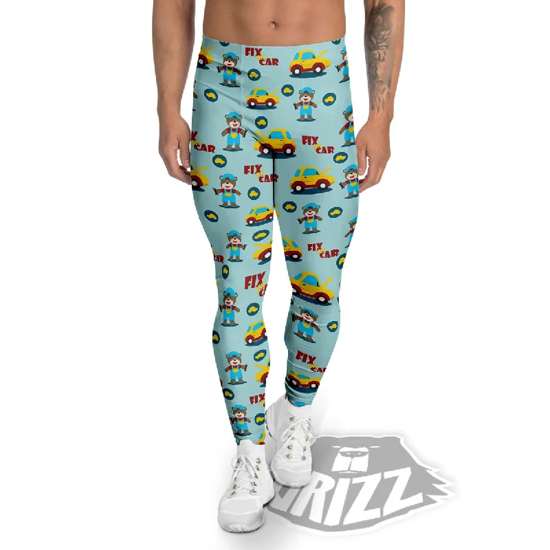 Mechanic Cartoon Print Pattern Men's Leggings