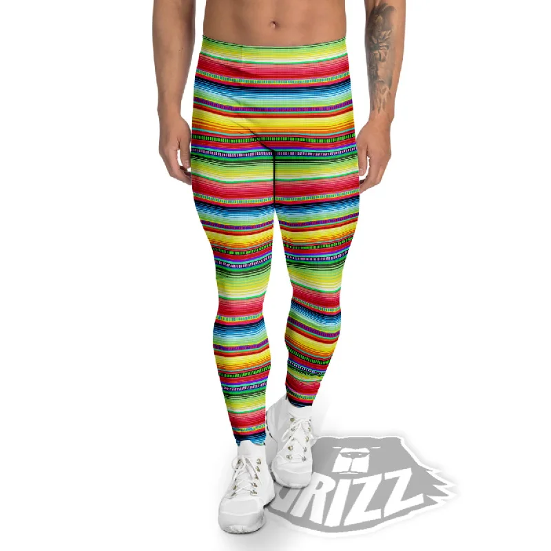 Mexican Stripe Cinco De Mayo Print Men's Leggings