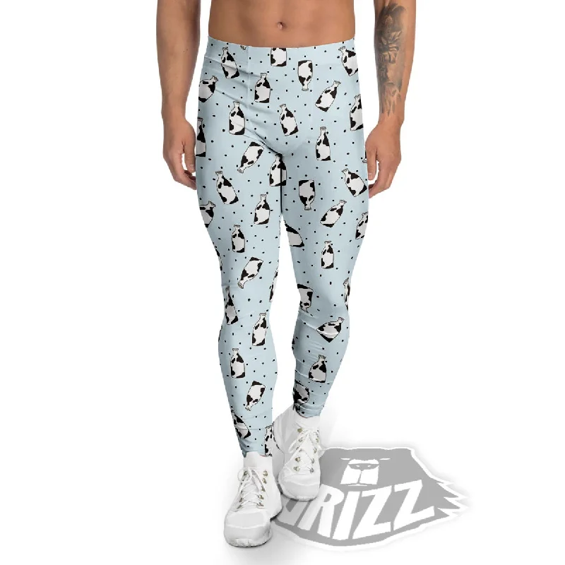 Milk Bottle Cow Print Pattern Men's Leggings