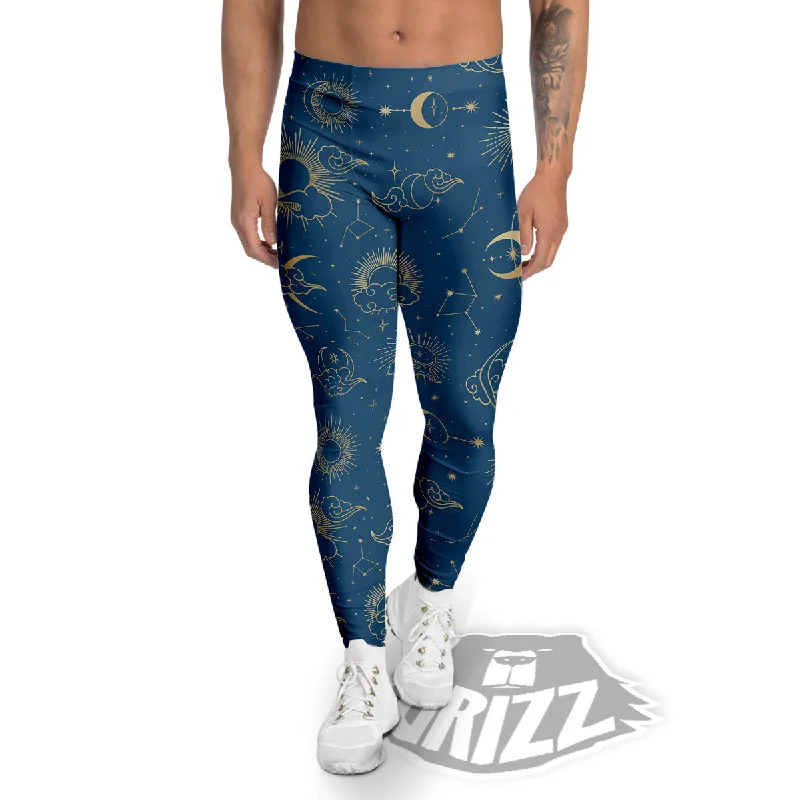 Moon And Blue Sun Print Pattern Men's Leggings