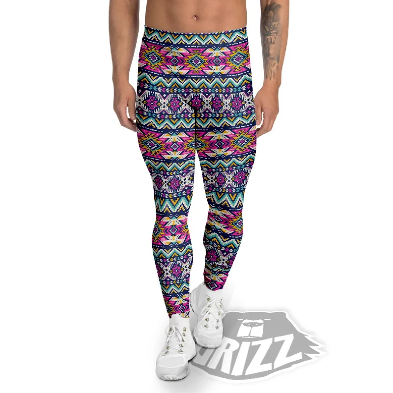 Native Navajo Colorful Geometric Print Men's Leggings