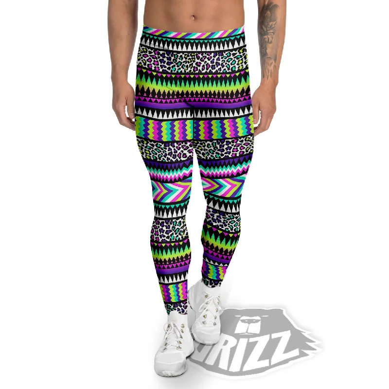 Navajo Tribal Colorful Leopard Print Men's Leggings