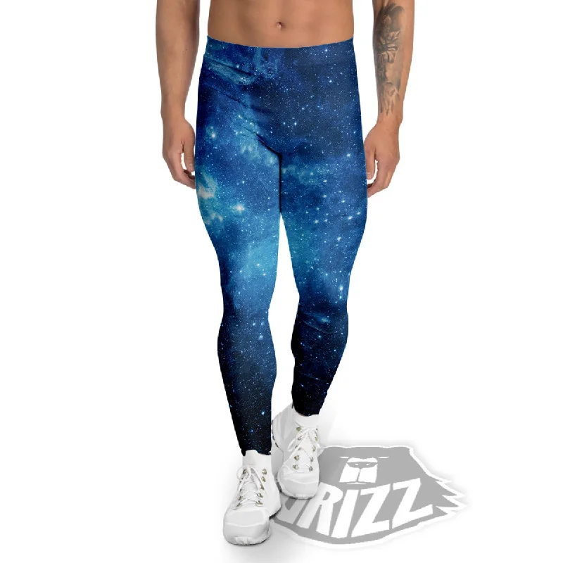 Nebula Galaxy Space Blue Light Print Men's Leggings