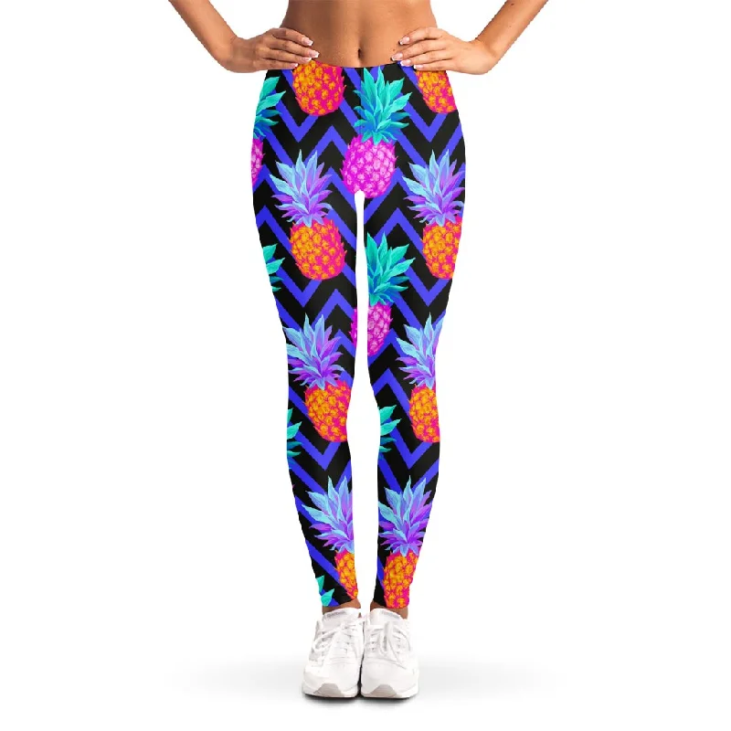 Instant Discount Neon EDM Zig Zag Pineapple Pattern Print Women's Leggings