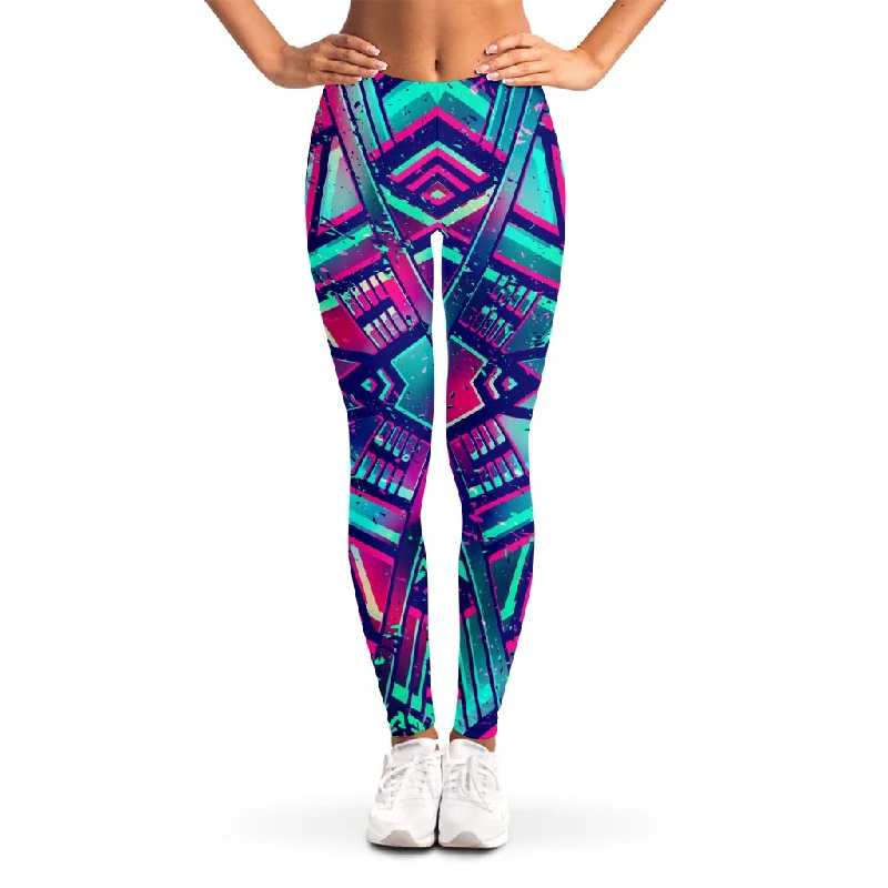 Great Deals Neon Ethnic Aztec Trippy Print Women's Leggings