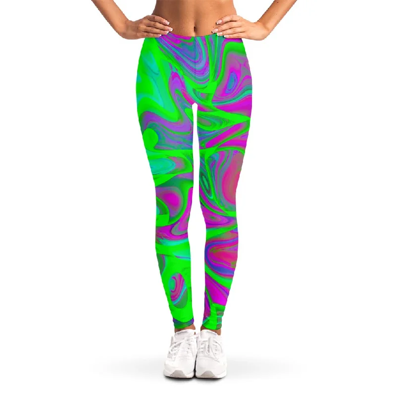 Fantastic Offers Neon Green Pink Psychedelic Trippy Print Women's Leggings
