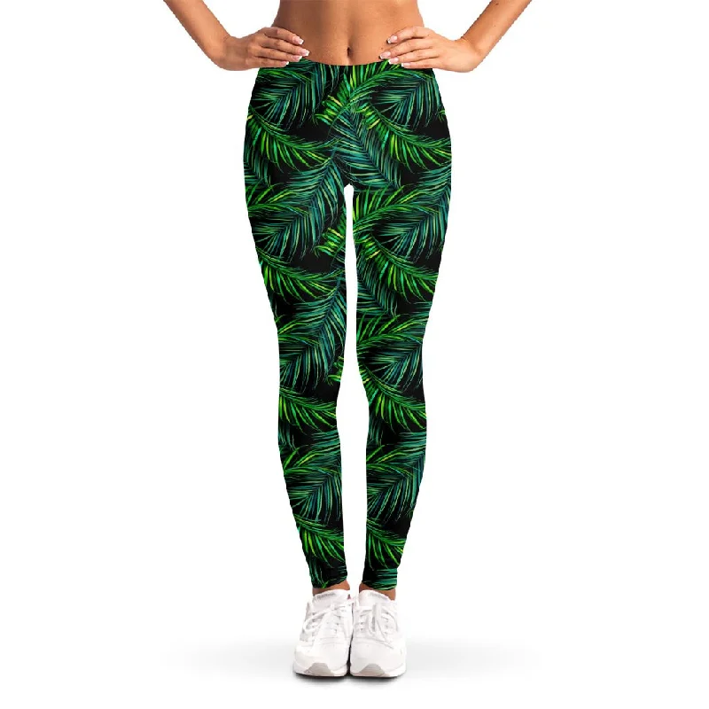 Discount Mania Night Tropical Palm Leaves Pattern Print Women's Leggings