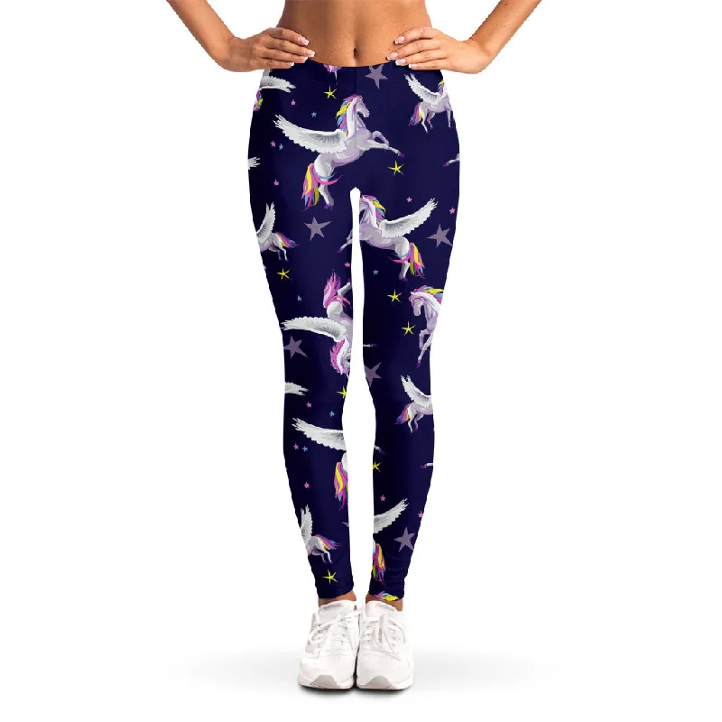 Crazy Savings Night Winged Unicorn Pattern Print Women's Leggings