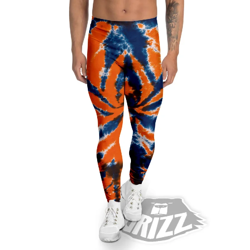 Orange And Blue Tie Dye Spider Print Men's Leggings