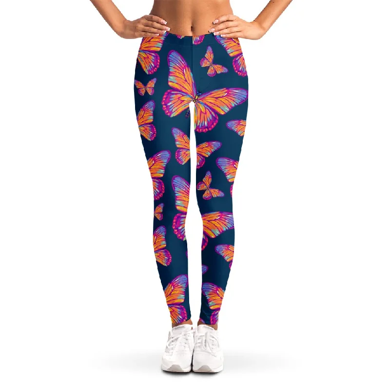 Great Bargains Orange And Purple Butterfly Print Women's Leggings