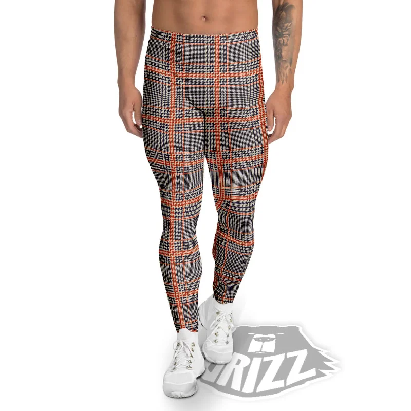 Orange Glen And Blue Beige Plaid Print Men's Leggings