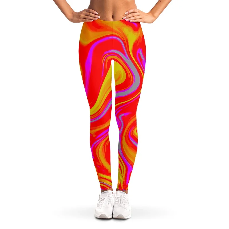 Unbeatable Prices Orange Psychedelic Liquid Trippy Print Women's Leggings