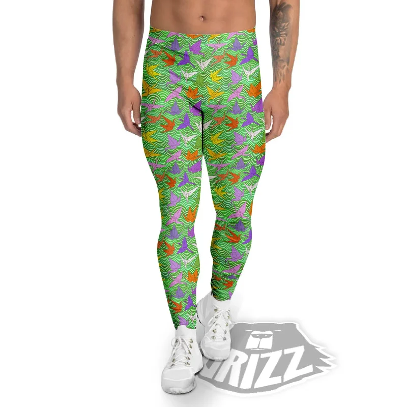 Origami Bird Colorful Print Pattern Men's Leggings