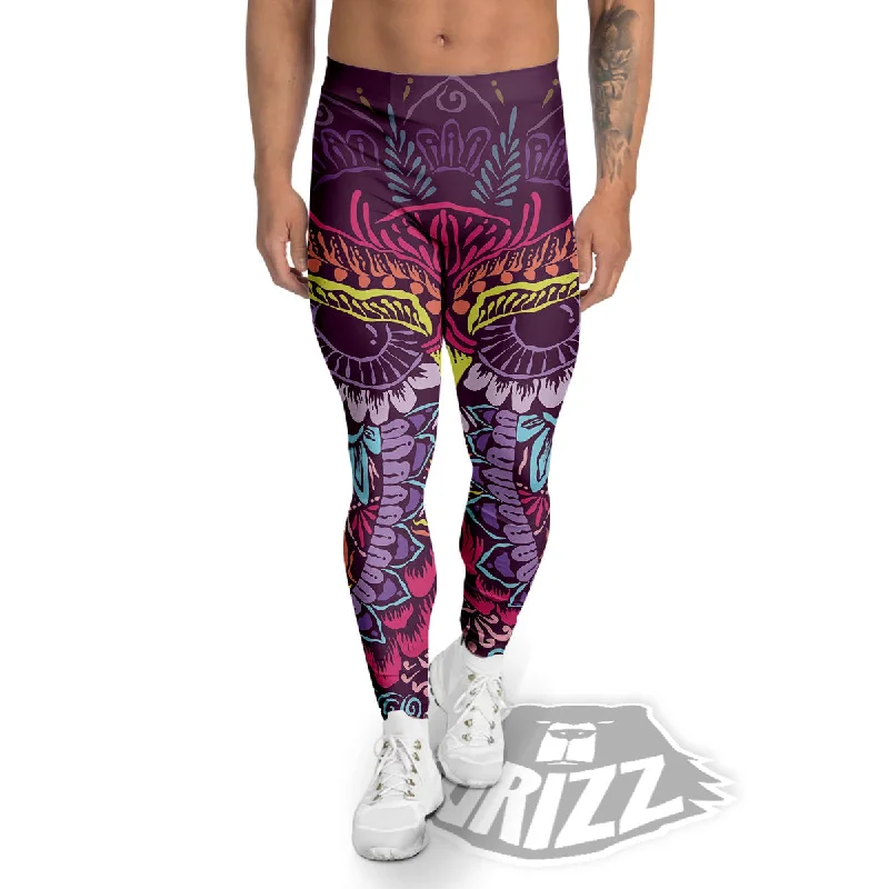 Owl Tribal Colorful Print Men's Leggings