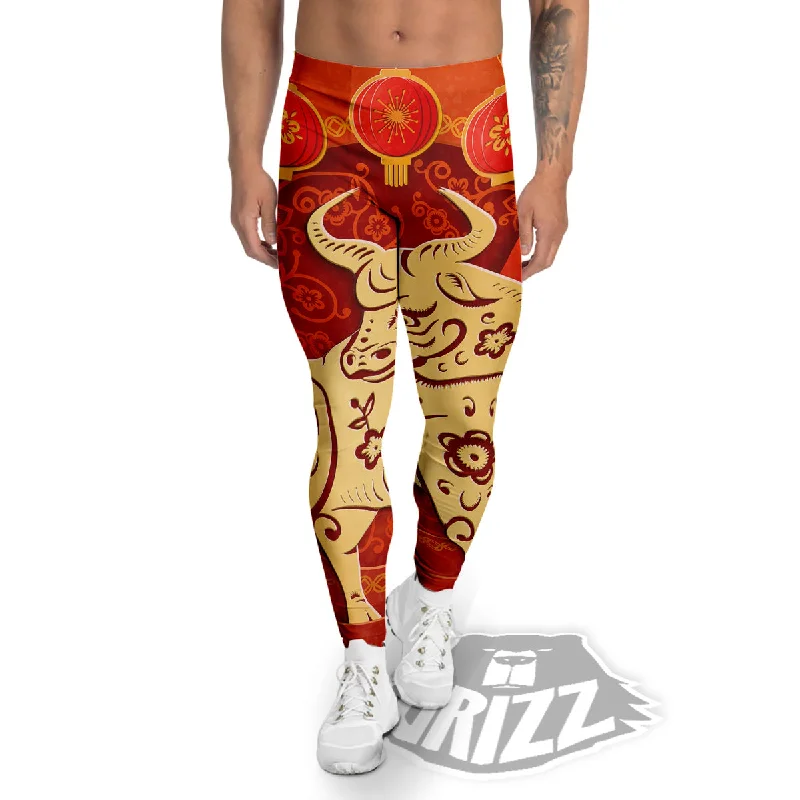 Ox Sign Chinese Horoscope Print Men's Leggings