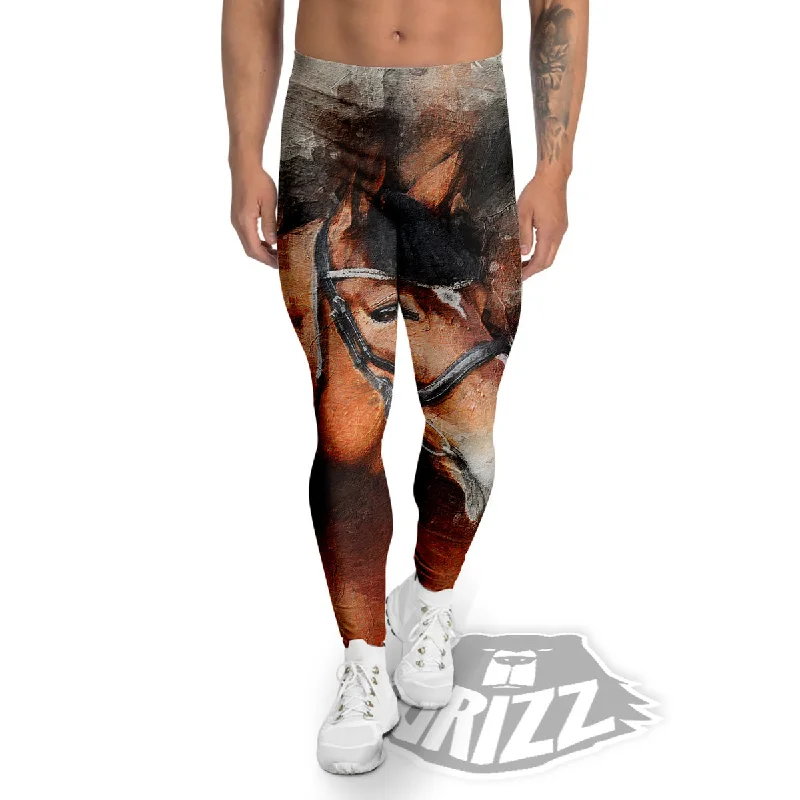 Painting Brown Horse Print Men's Leggings