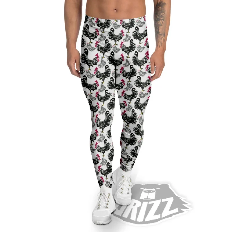 Painting Chicken Ink Print Pattern Men's Leggings