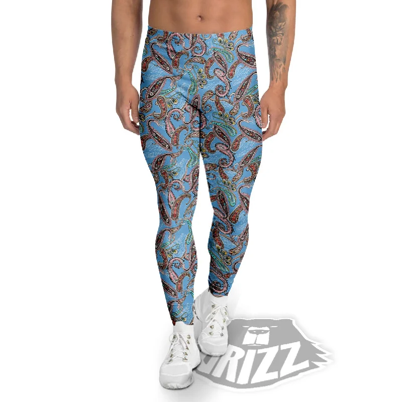 Paisley Bohemian Blue Sky Print Pattern Men's Leggings