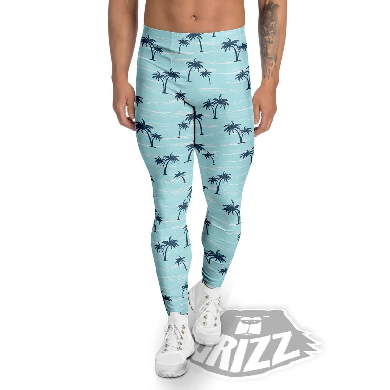 Palm Tree Blue Print Pattern Men's Leggings