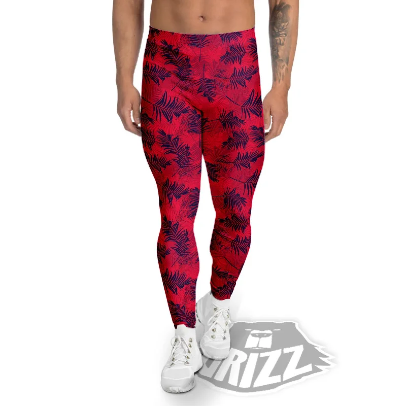 Palm Tree Red Print Pattern Men's Leggings