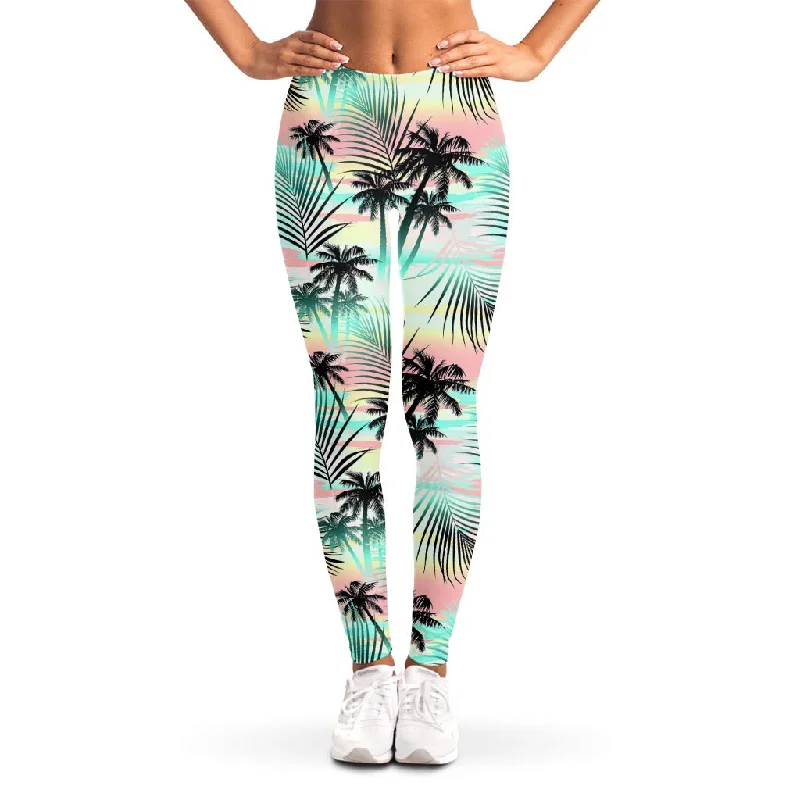 Deal Dash Pastel Palm Tree Pattern Print Women's Leggings