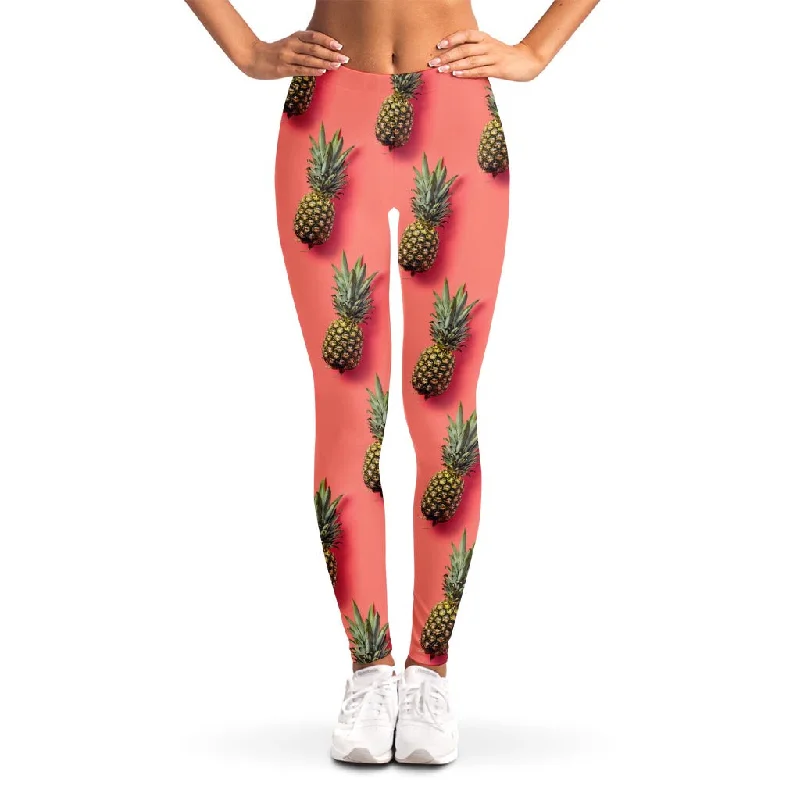Closeout Pastel Pink Pineapple Pattern Print Women's Leggings