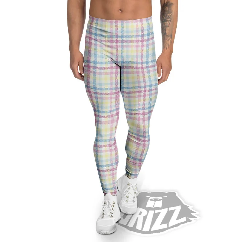 Pastel Plaid Cotton Candy Print Pattern Men's Leggings