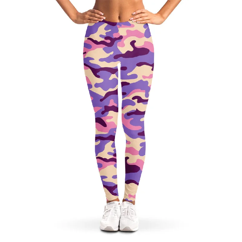 Crazy Savings Pastel Purple Camouflage Print Women's Leggings