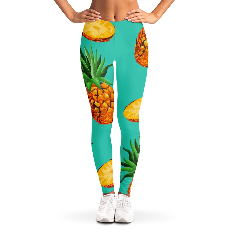 Bonus Savings Pastel Turquoise Pineapple Pattern Print Women's Leggings