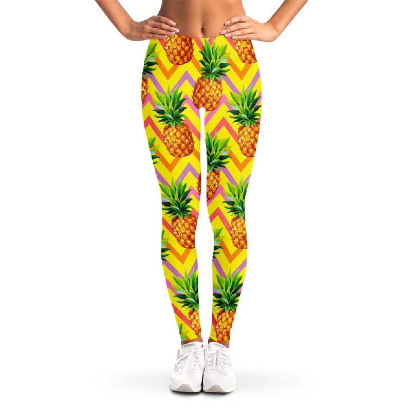 Savings Event Pastel Zig Zag Pineapple Pattern Print Women's Leggings
