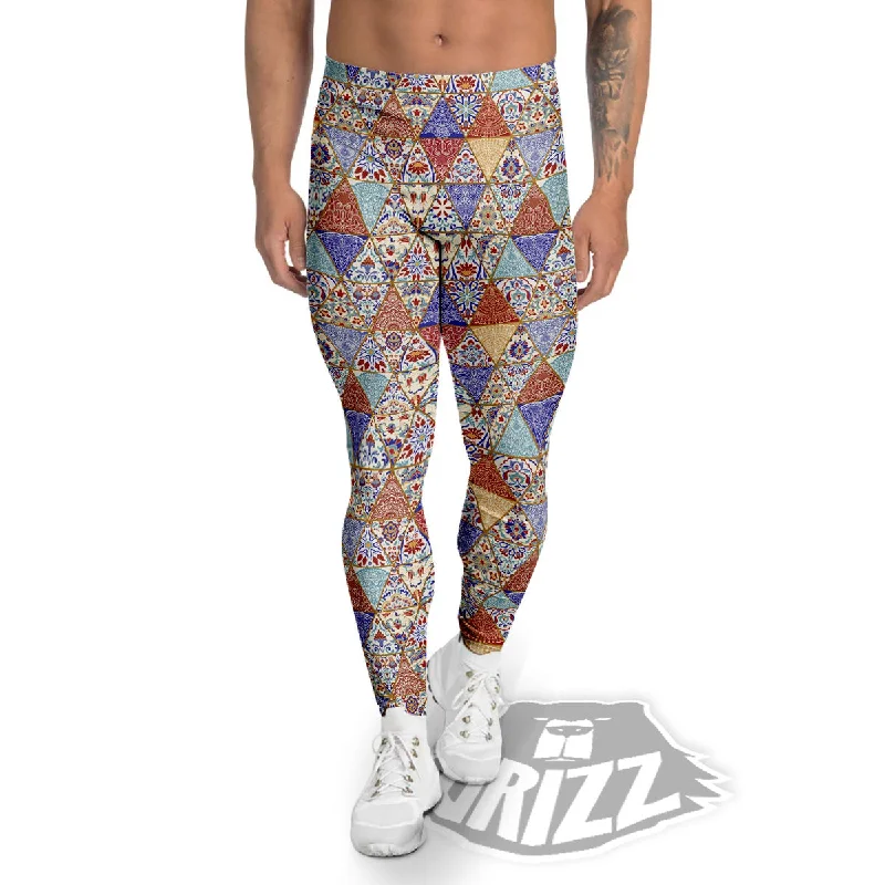 Patchwork Boho Mandala Print Pattern Men's Leggings