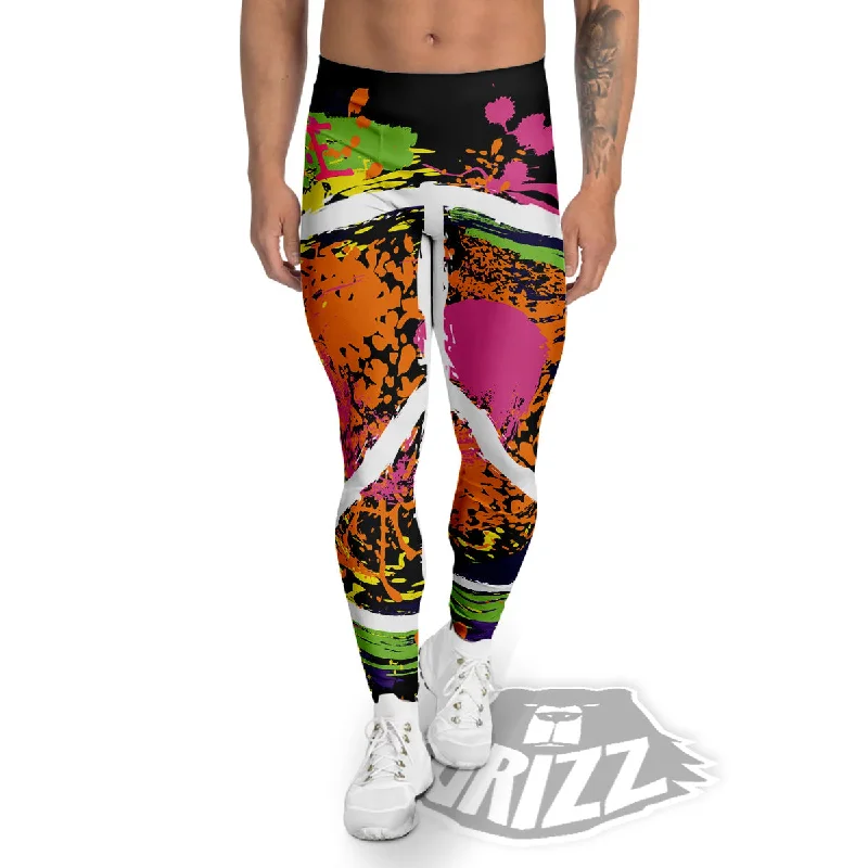 Peace Symbols Colorful Hippie Print Men's Leggings