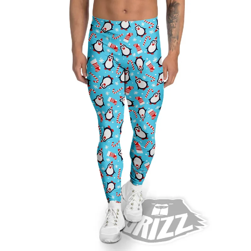 Penguin Christmas Santa Print Pattern Men's Leggings