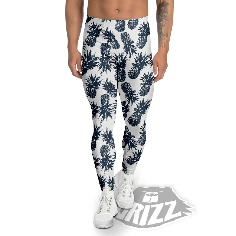 Pineapple Black Tropical Print Pattern Men's Leggings