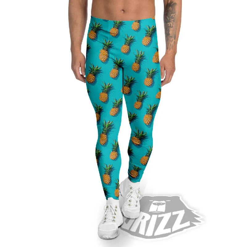 Pineapple Blue Print Pattern Men's Leggings