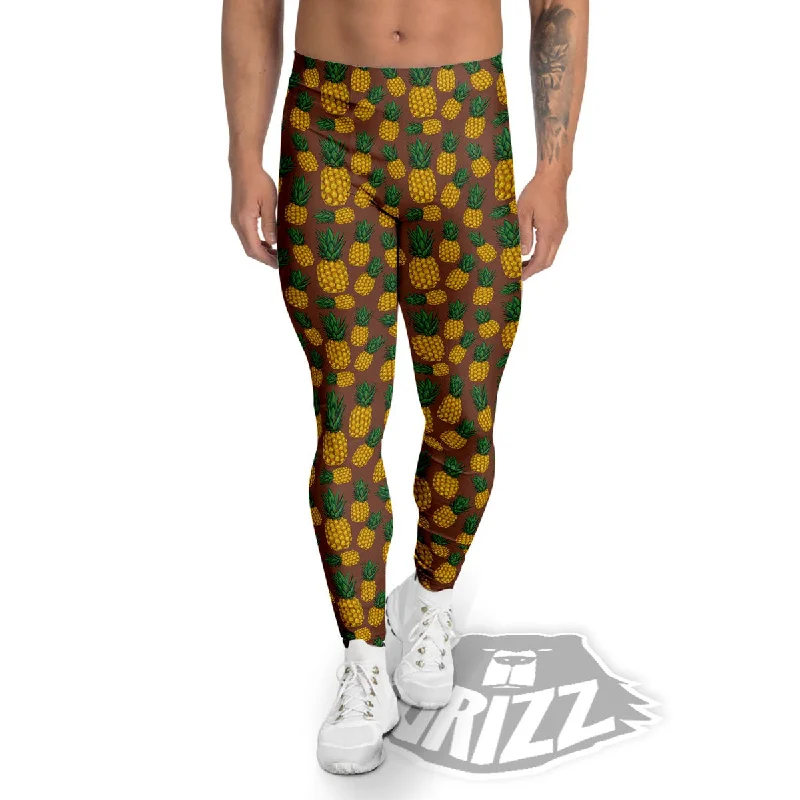 Pineapple Brown Print Pattern Men's Leggings