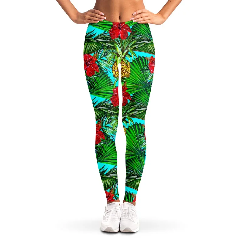 Savings Spectacular Pineapple Hibiscus Hawaii Pattern Print Women's Leggings