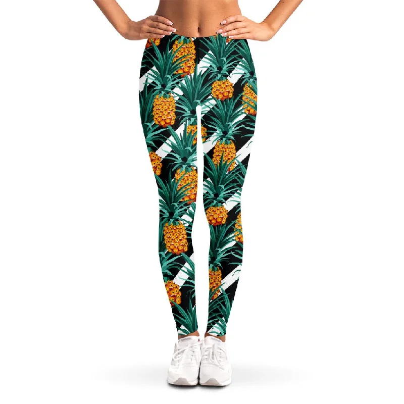 Deal Zone Pineapple Striped Pattern Print Women's Leggings
