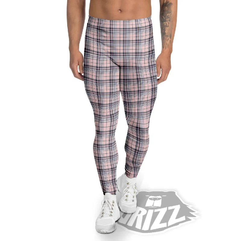 Pink Black And Blue Tartan Print Pattern Men's Leggings