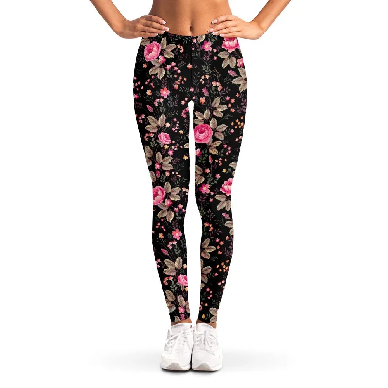 Overstock Sale Pink Floral Flower Pattern Print Women's Leggings