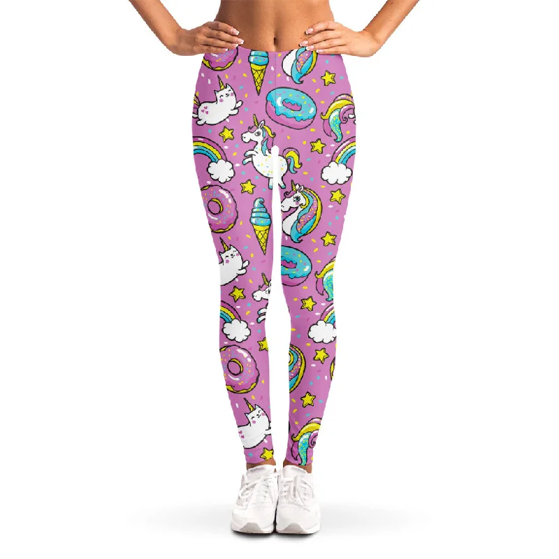 Price Blitz Pink Girly Unicorn Donut Pattern Print Women's Leggings