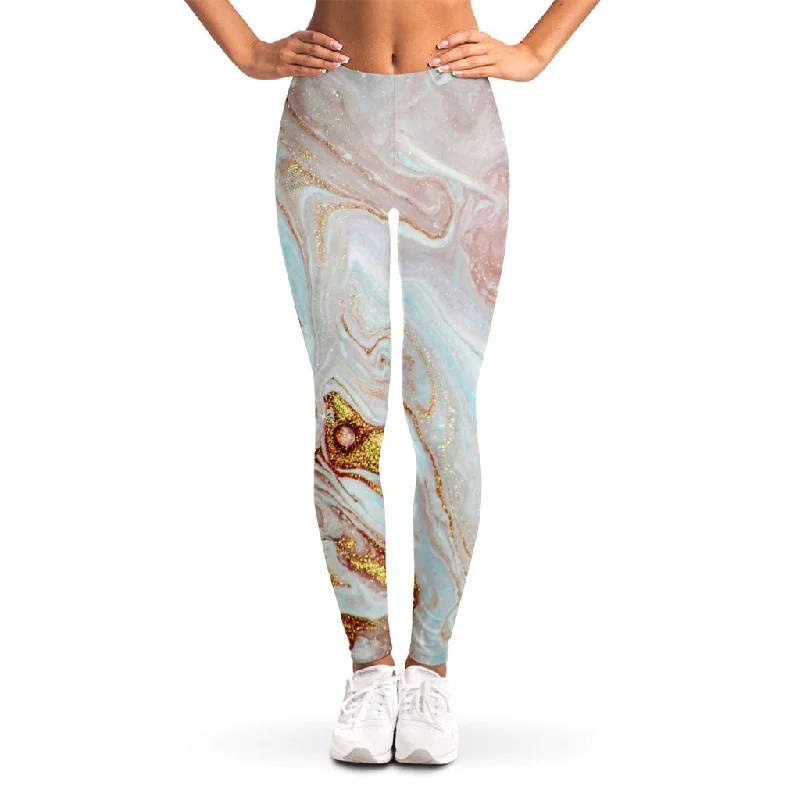 Limited Time Discount Pink Gold Liquid Marble Print Women's Leggings