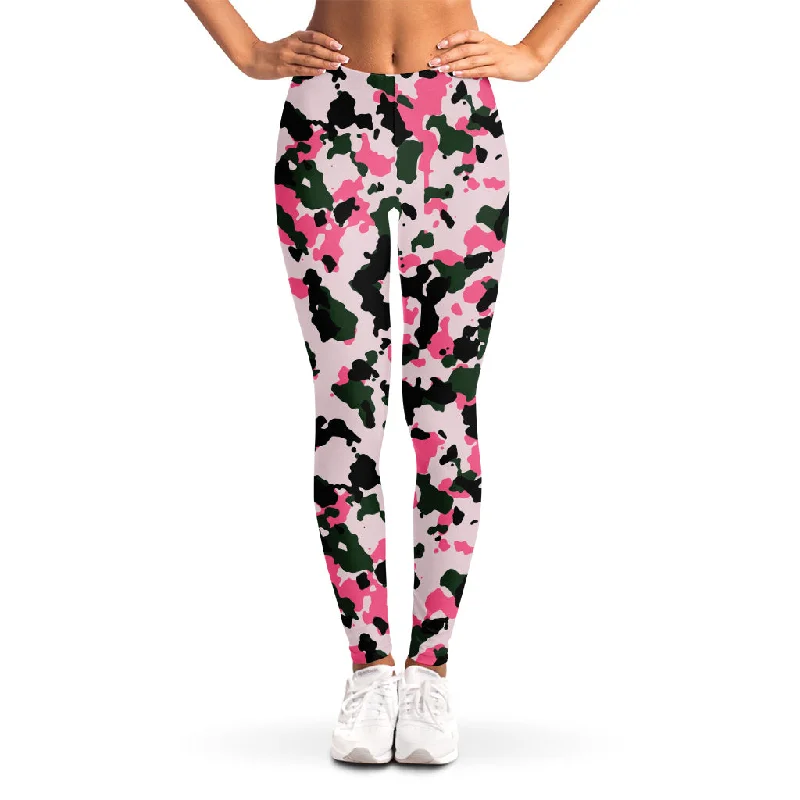 YEAR-End Sale Pink Green And Black Camouflage Print Women's Leggings