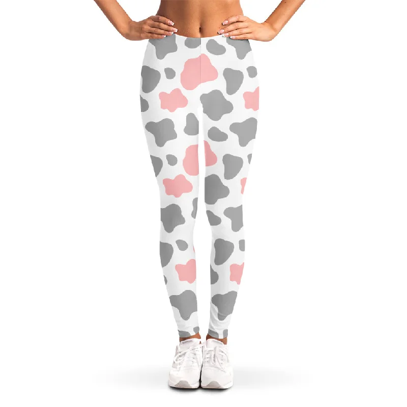 Today’s Deal Pink Grey And White Cow Print Women's Leggings